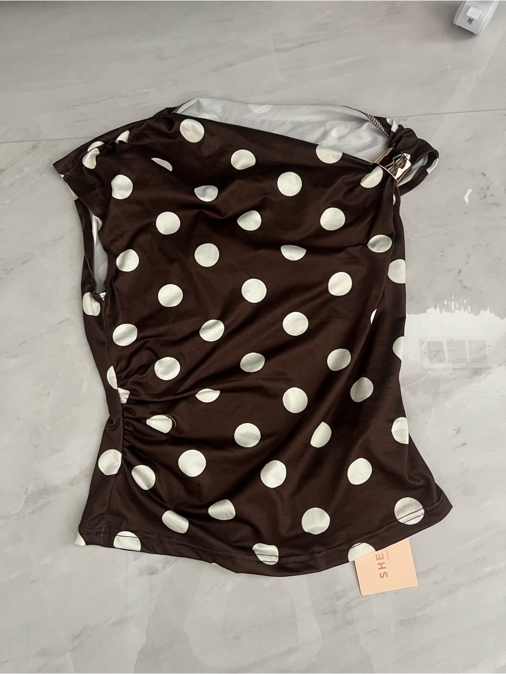 Shein Brown polka dot off the shoulder top